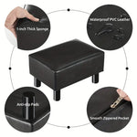 Load image into Gallery viewer, Small Wooden Leg Ottoman: Black PU Faux Leather Footrest-1
