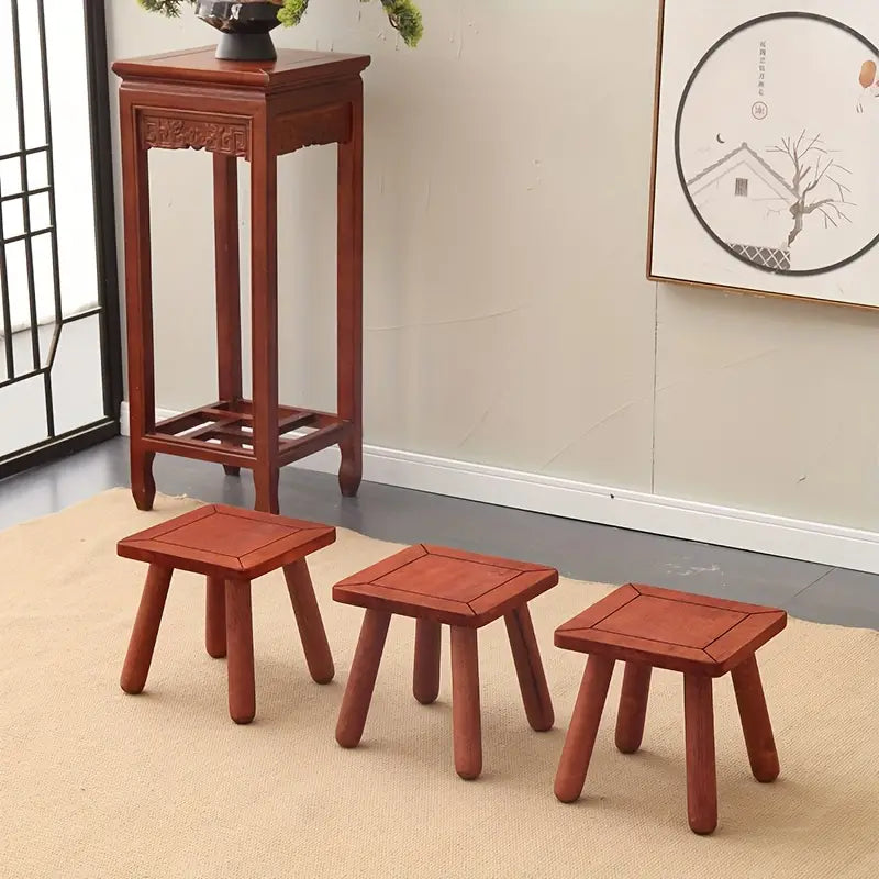 Vintage Red Sandalwood Small Wooden Stool-3