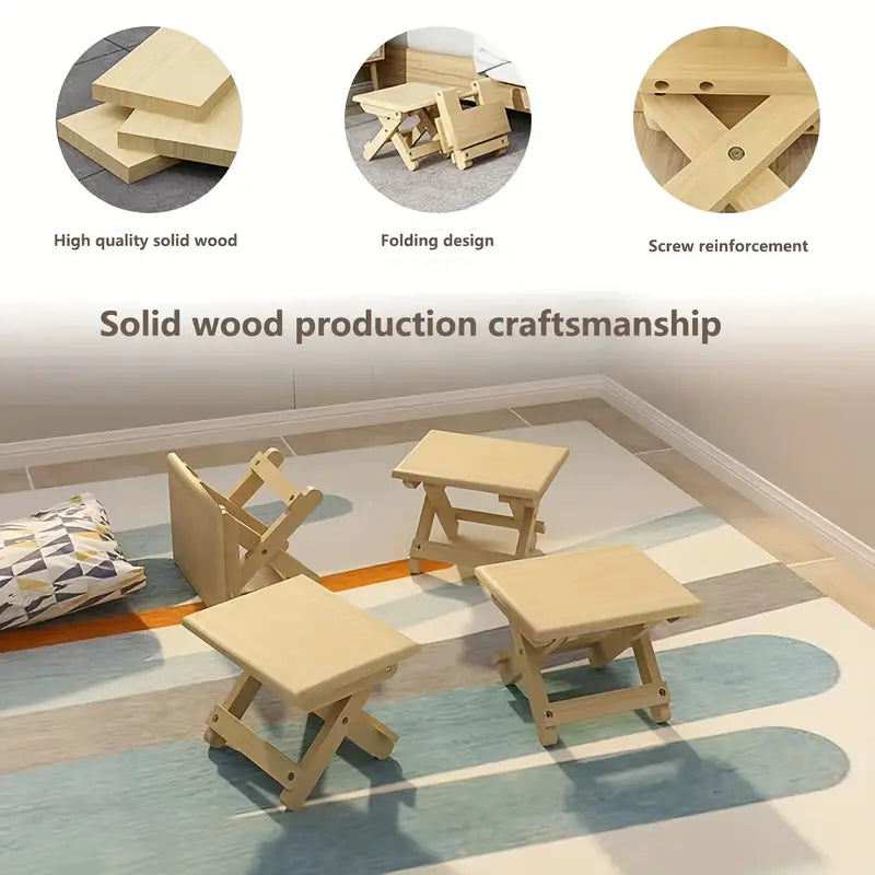 Portable Outdoor Solid Wood Folding Stool-4
