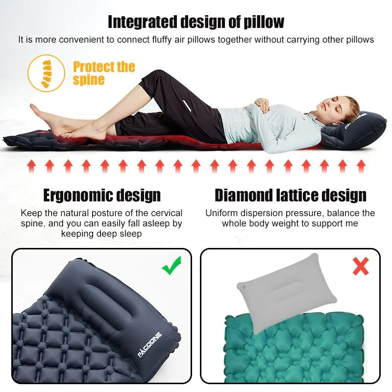Ultralight Camping Inflatable Mattress with Built-In Pump and Pillows-3