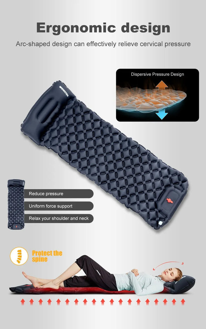 Ultralight Camping Inflatable Mattress with Built-In Pump and Pillows-4