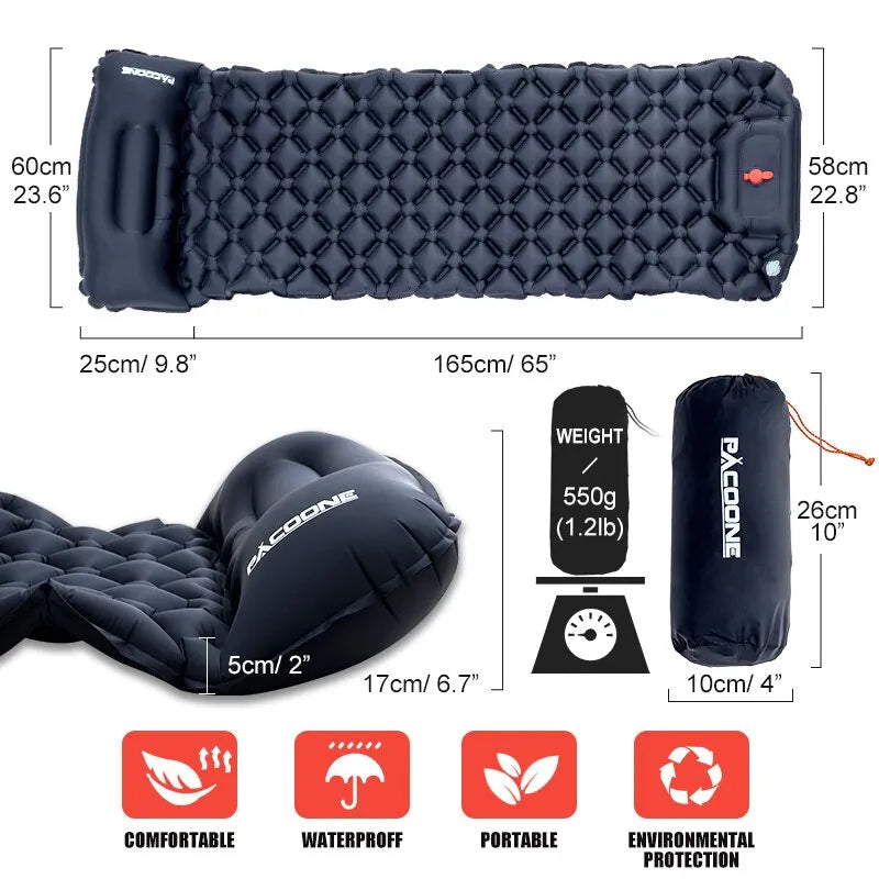 Ultralight Camping Inflatable Mattress with Built-In Pump and Pillows-1