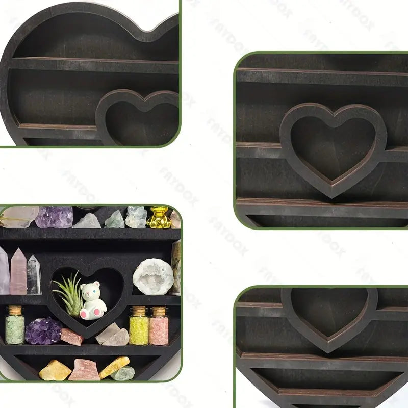 Two hearts intertwine in this beautifully crafted crystal wood shelf-3