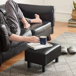 Load image into Gallery viewer, Small Wooden Leg Ottoman: Black PU Faux Leather Footrest-2

